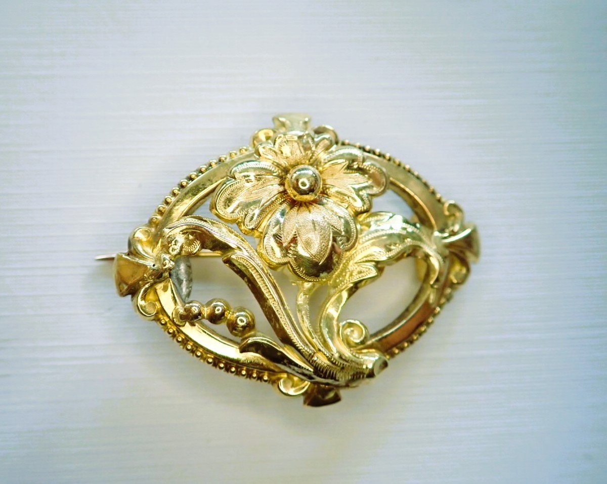 18-carat Gold Brooch Napoleon III Floral Motif