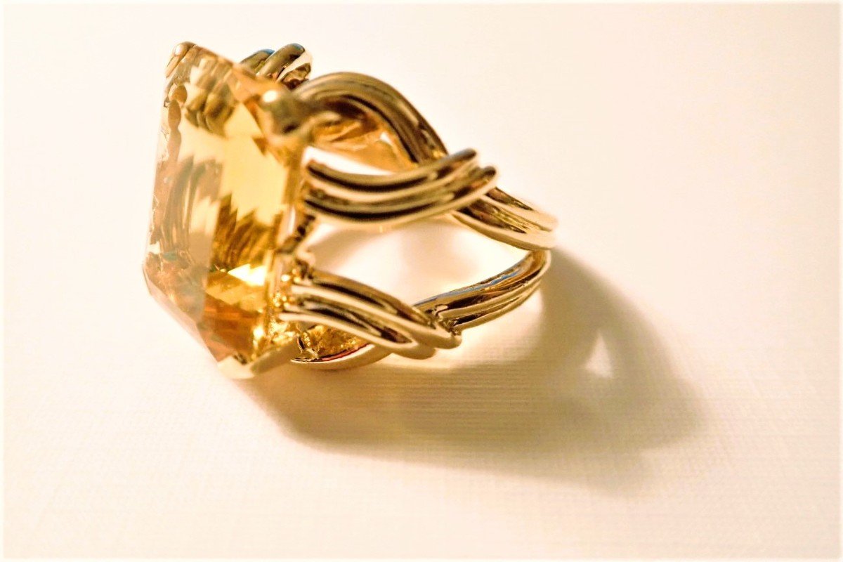 Vintage Yellow Stone Ring 18 Carat Gold-photo-2