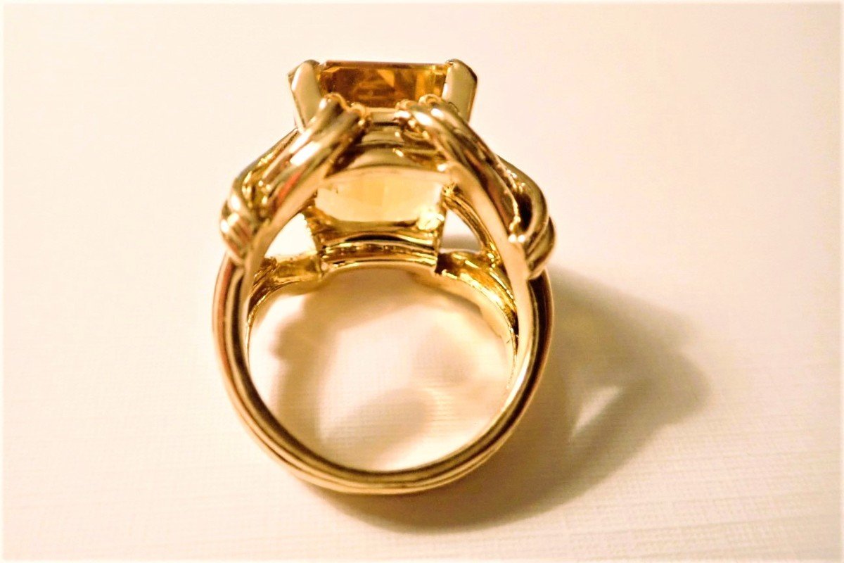 Vintage bague pierre jaune or 18 carats-photo-3