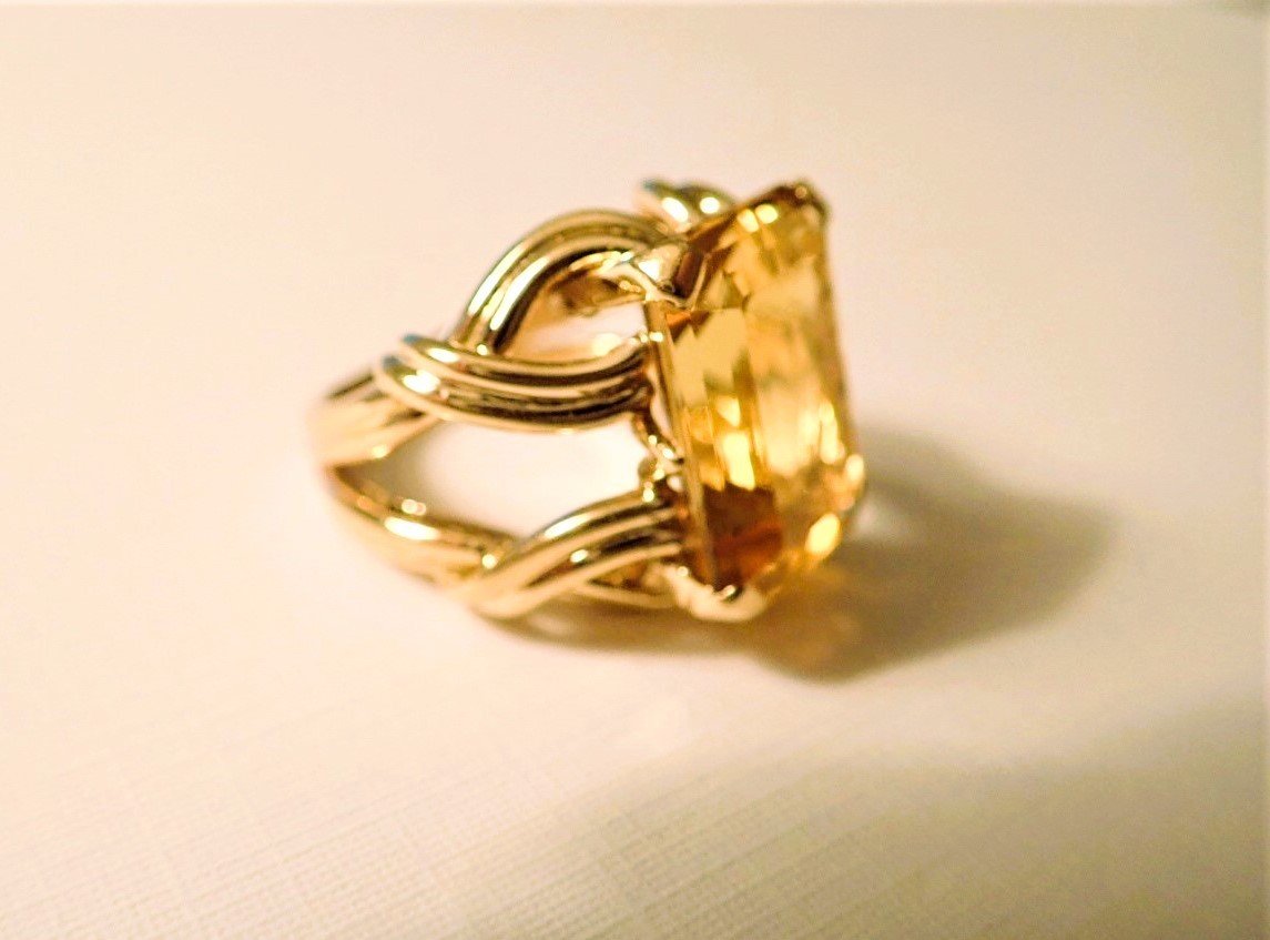 Vintage bague pierre jaune or 18 carats-photo-4