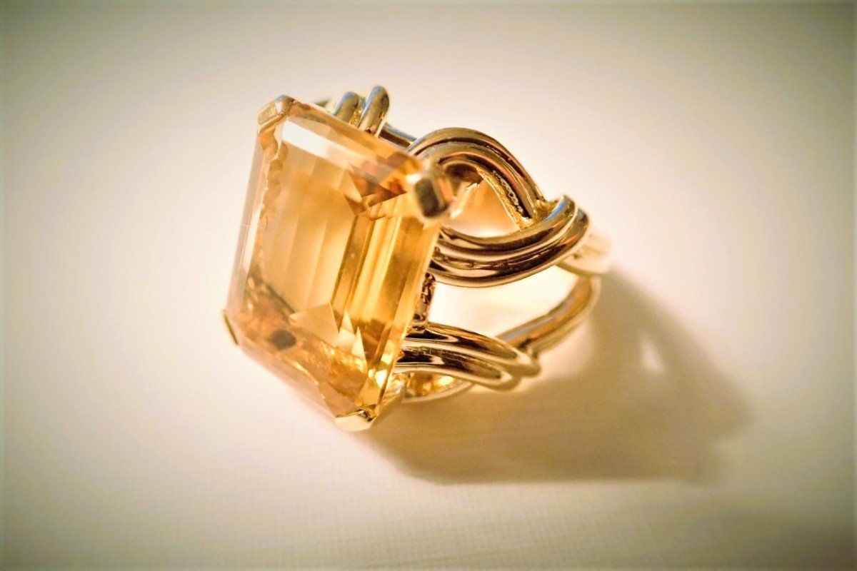 Vintage bague pierre jaune or 18 carats