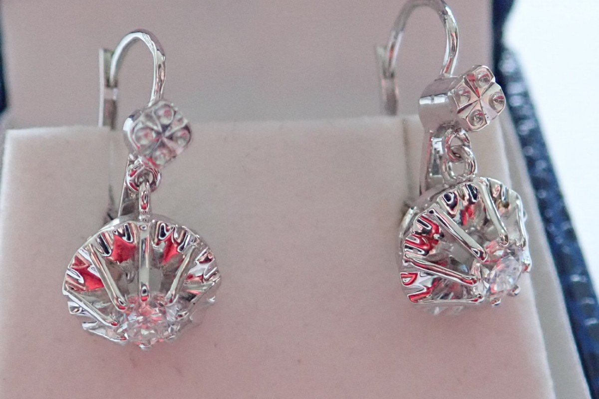 Pair Of 18-carat White Gold Diamond Earrings 