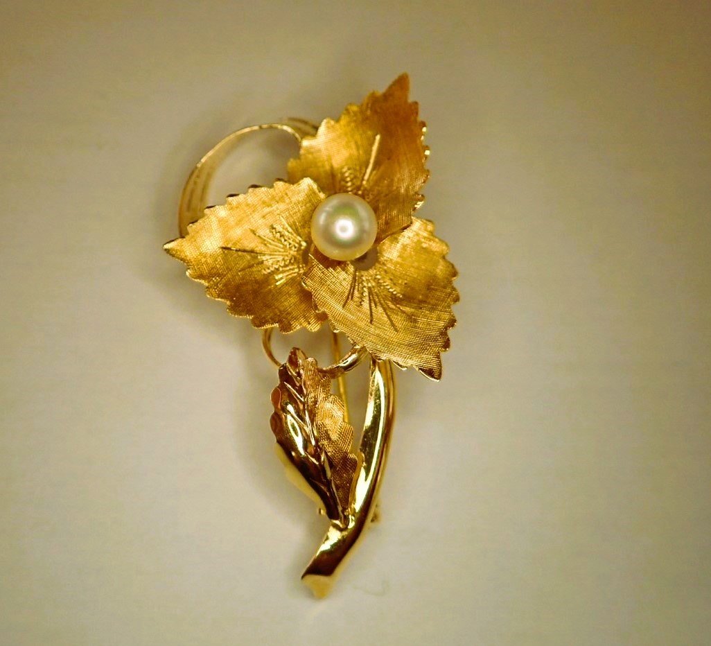 Gold Pearl Brooch