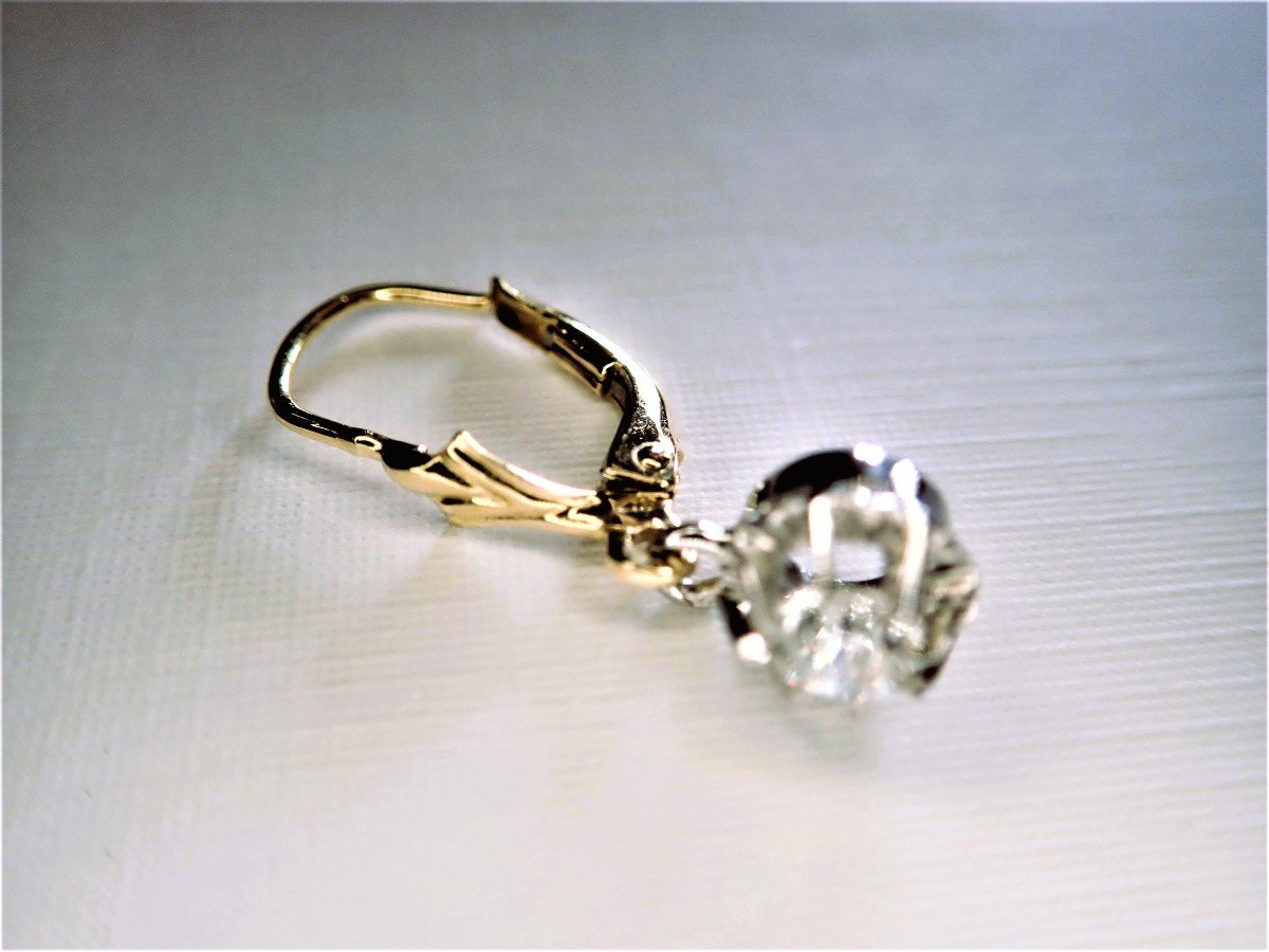 Pair Of Sleeper Earrings With Diamonds In 18 Carat Yellow And White Gold-photo-3