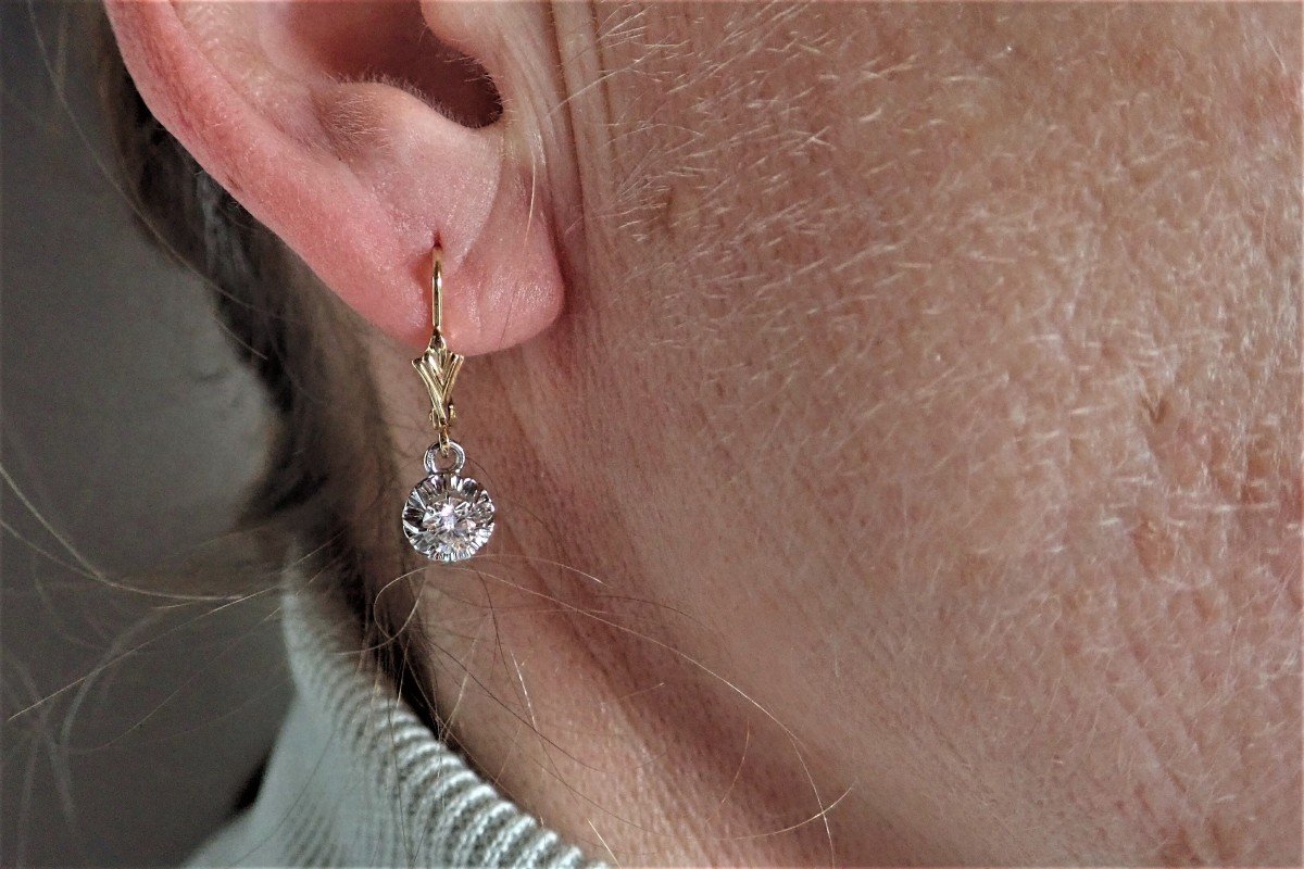 Pair Of Sleeper Earrings With Diamonds In 18 Carat Yellow And White Gold-photo-4