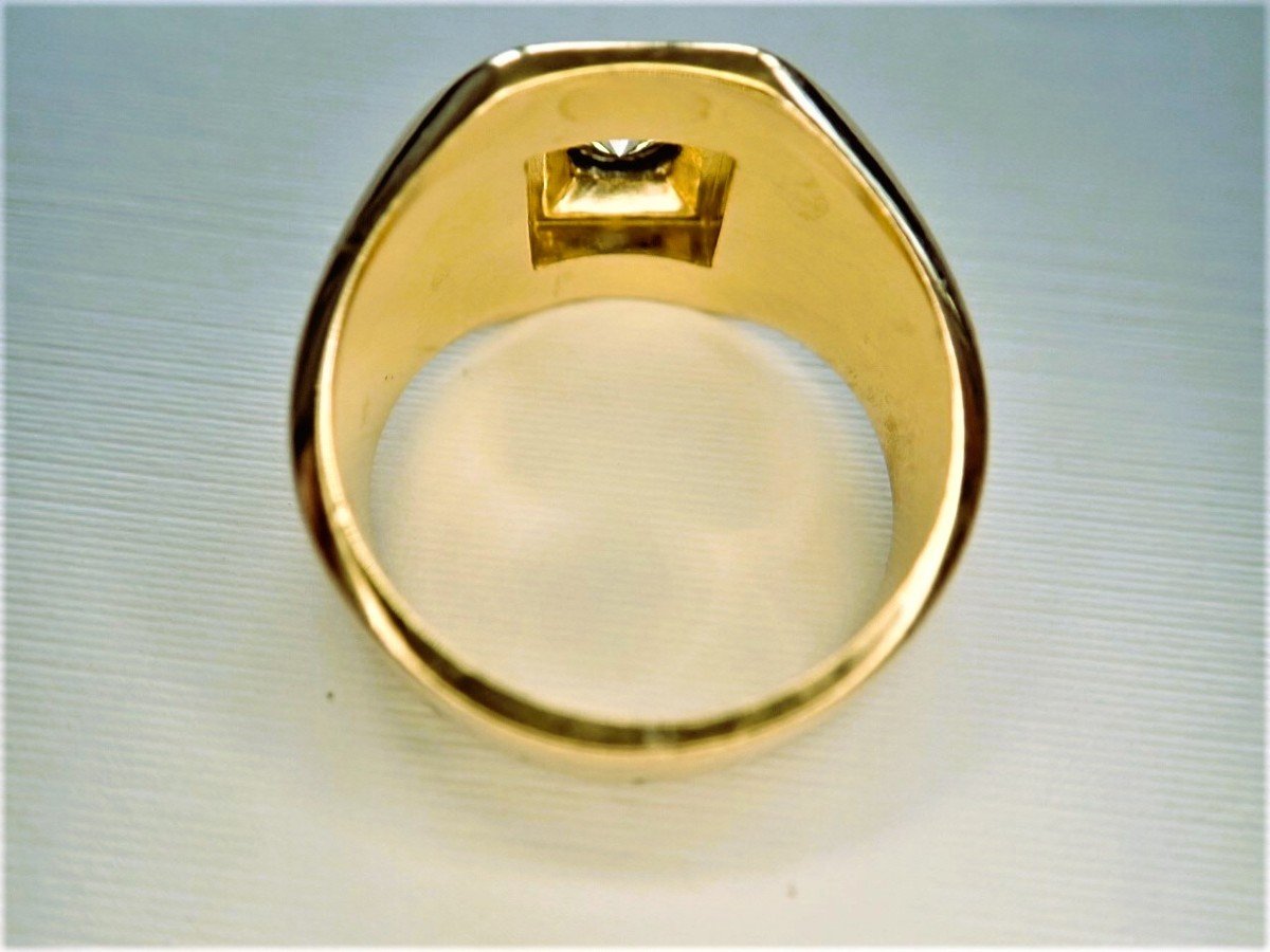 Yellow And White Gold Signet Ring Set With A Diamond -photo-3