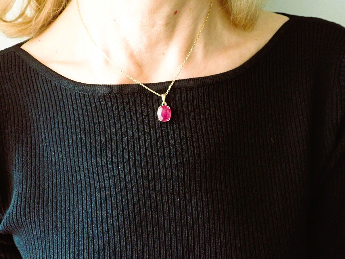 18k Yellow Gold Ruby Pendant-photo-3