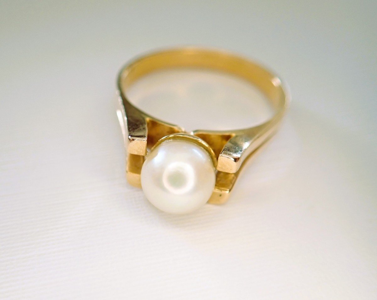 1960s Pearl Ring 18 Carat Gold-photo-3