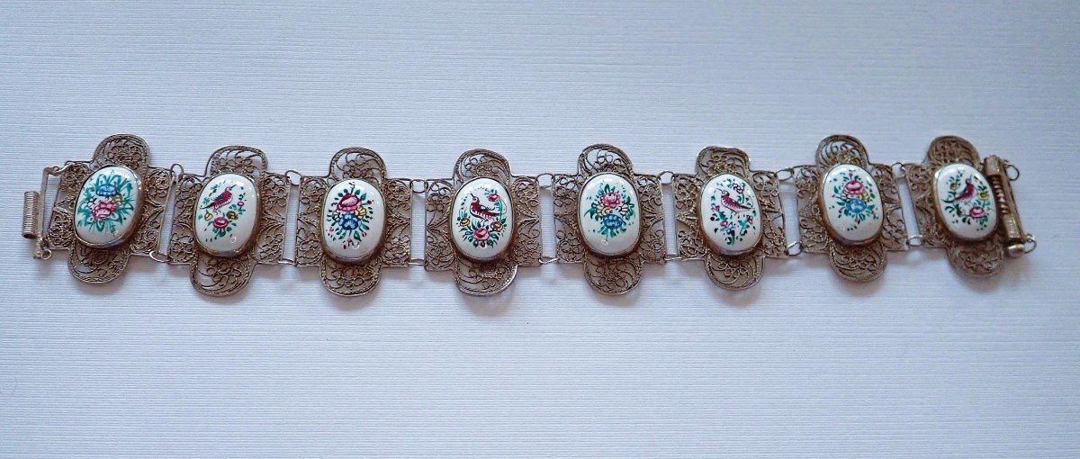 Bracelet filigrane serti de motifs floraux en émail-photo-2