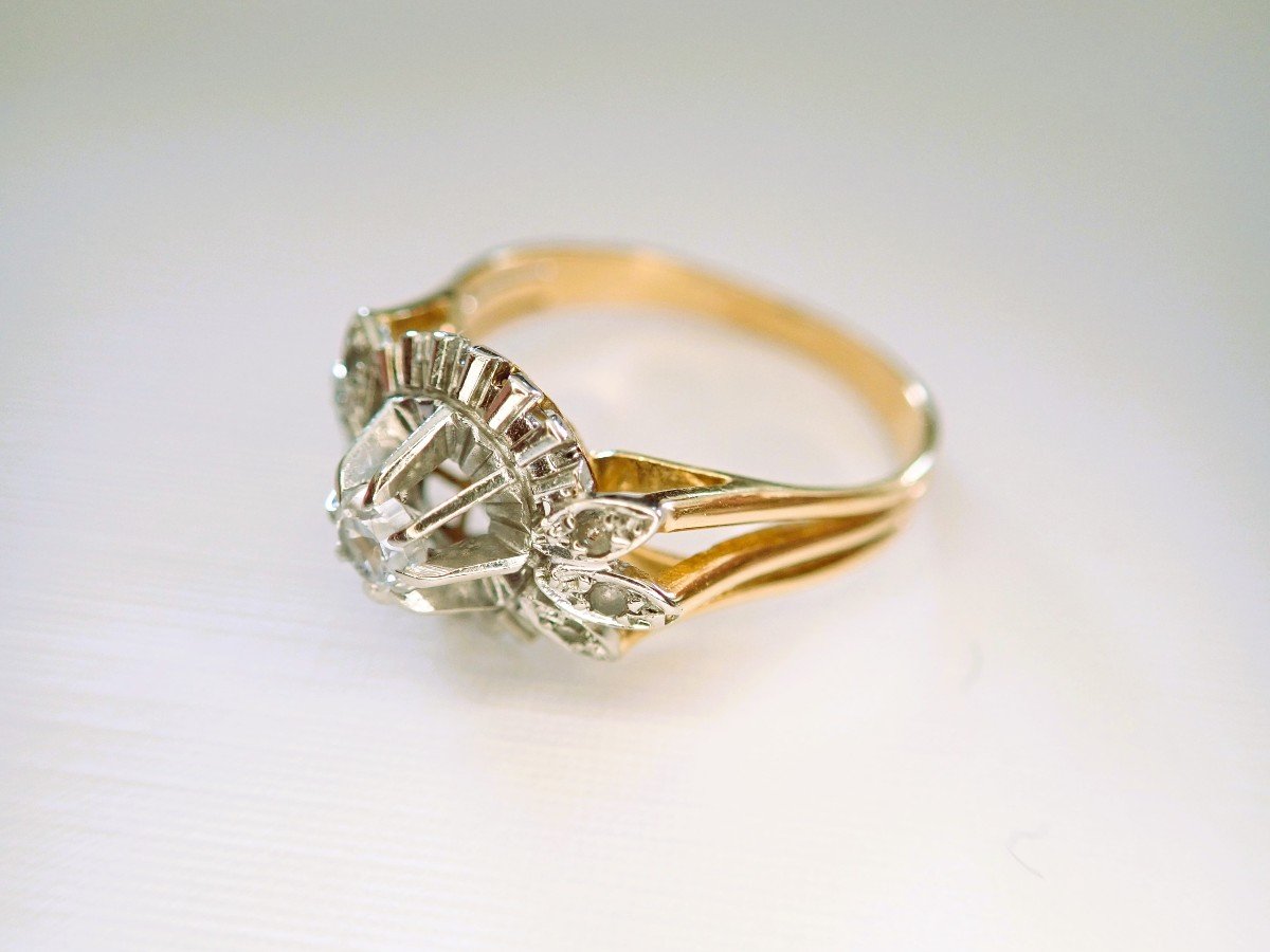 Art Deco Ring In 18 Carat Yellow And White Gold