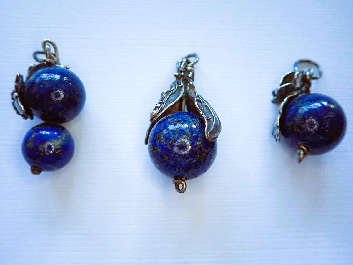 Set Of 3 Silver And Lapis Lazuli Pendants