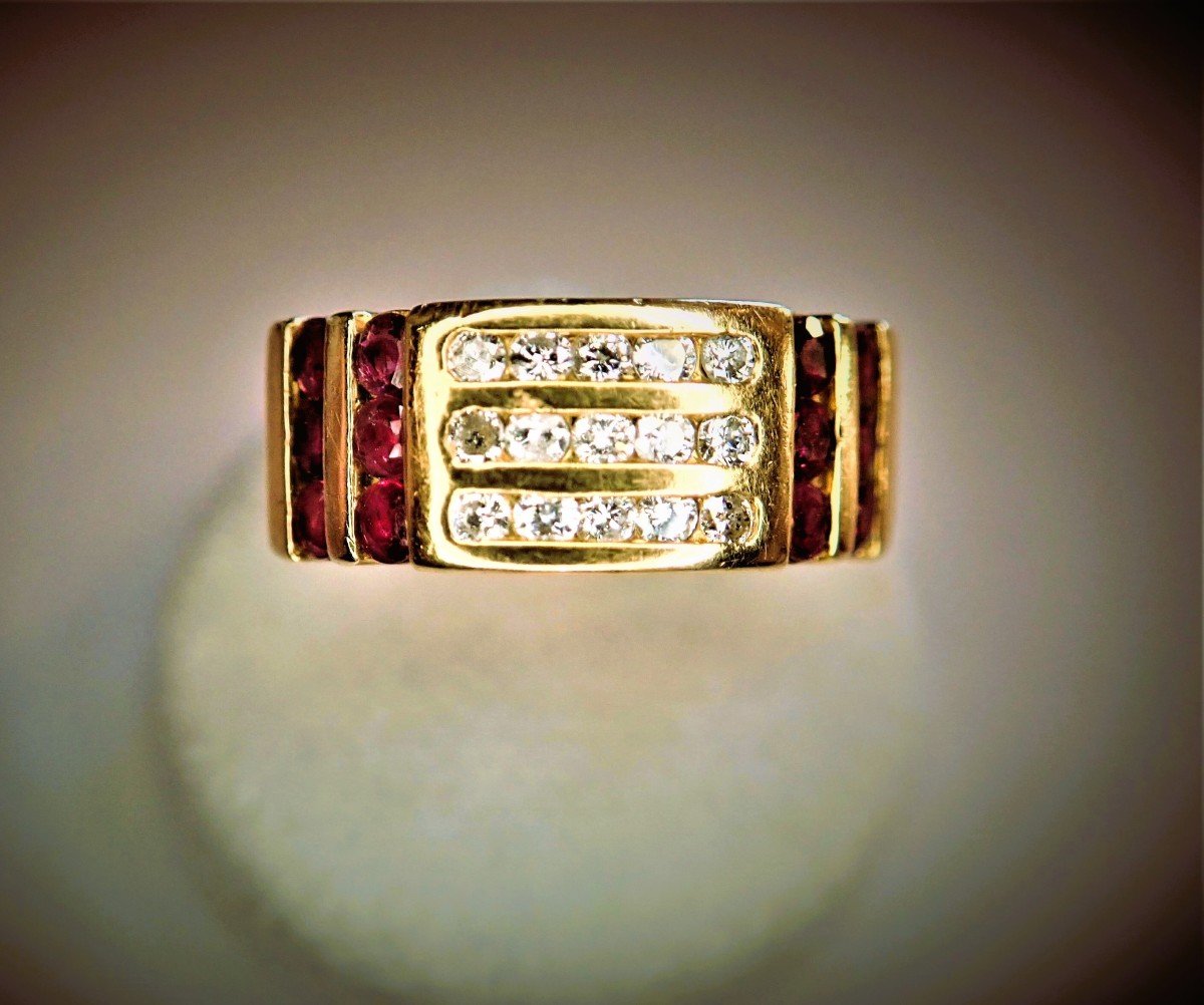 Vintage 18k Gold Diamond And Ruby Ring-photo-2