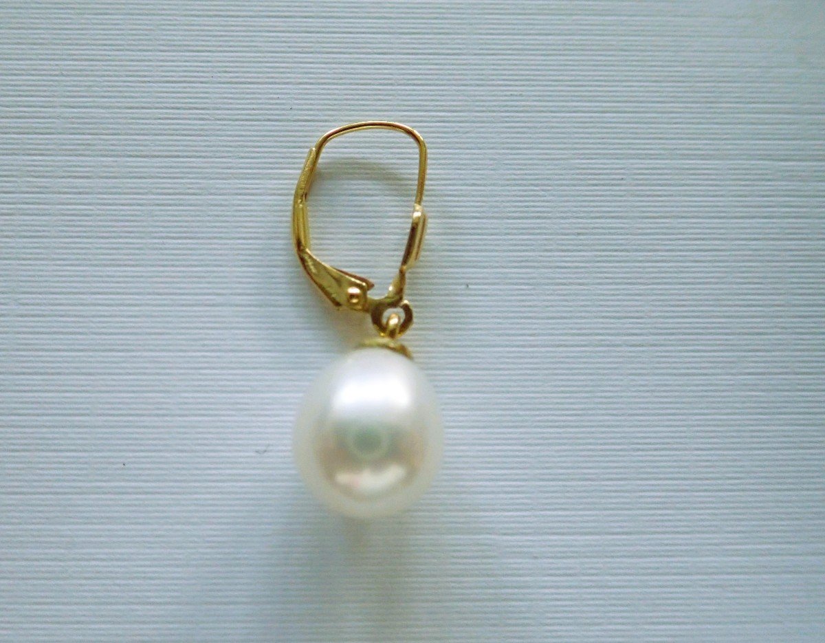 Pair Of 18 Carat Gold Dangling Earrings With Chinese Pearls-photo-3