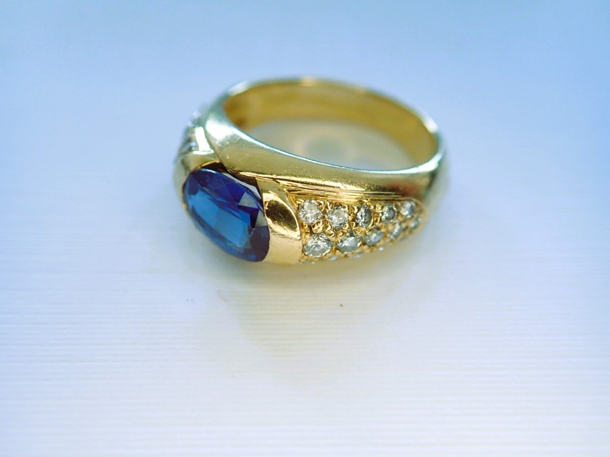 Vintage bague saphir et diamants or 18 carats-photo-2