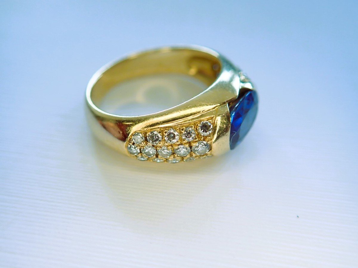 Vintage bague saphir et diamants or 18 carats-photo-3