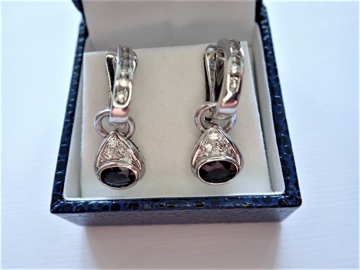 Pair Of 18k White Gold Sapphire And Diamond Earrings-photo-2