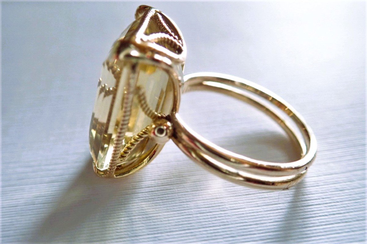 Bague quartz  fumé en or 18 carats-photo-2