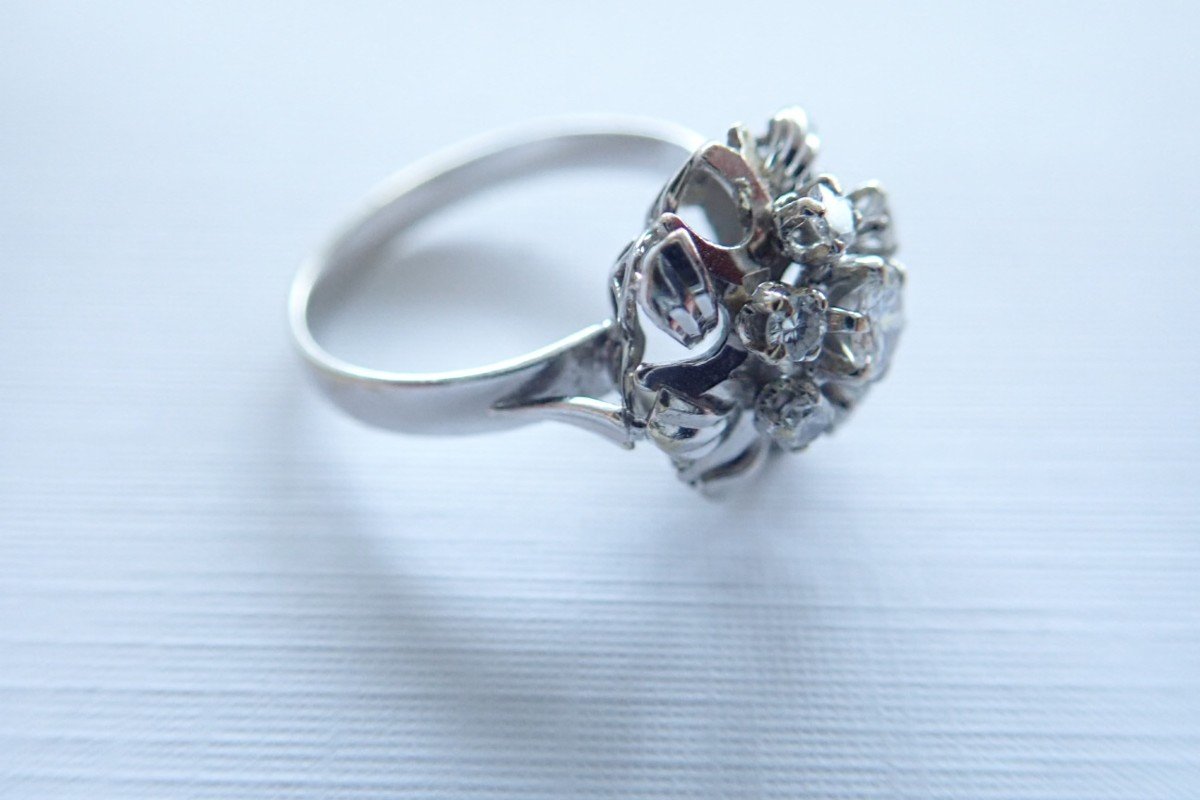 18k White Gold Diamond Daisy Ring-photo-2