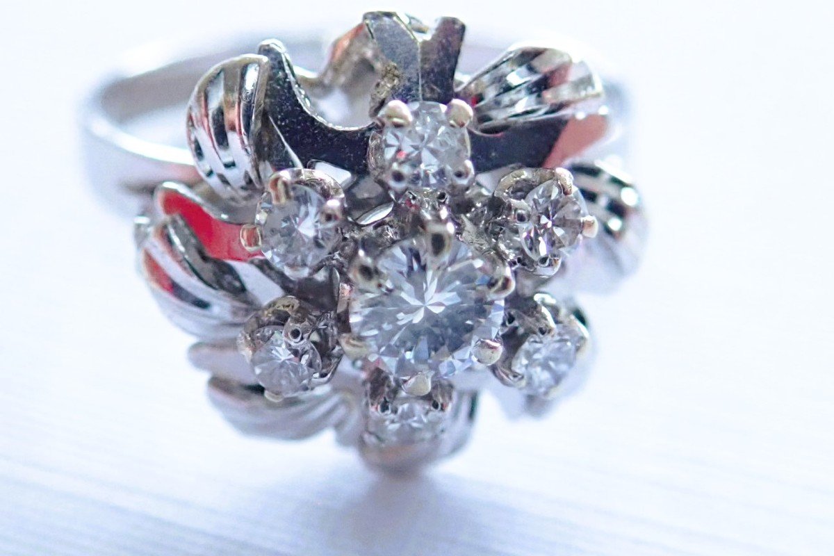 18k White Gold Diamond Daisy Ring-photo-3