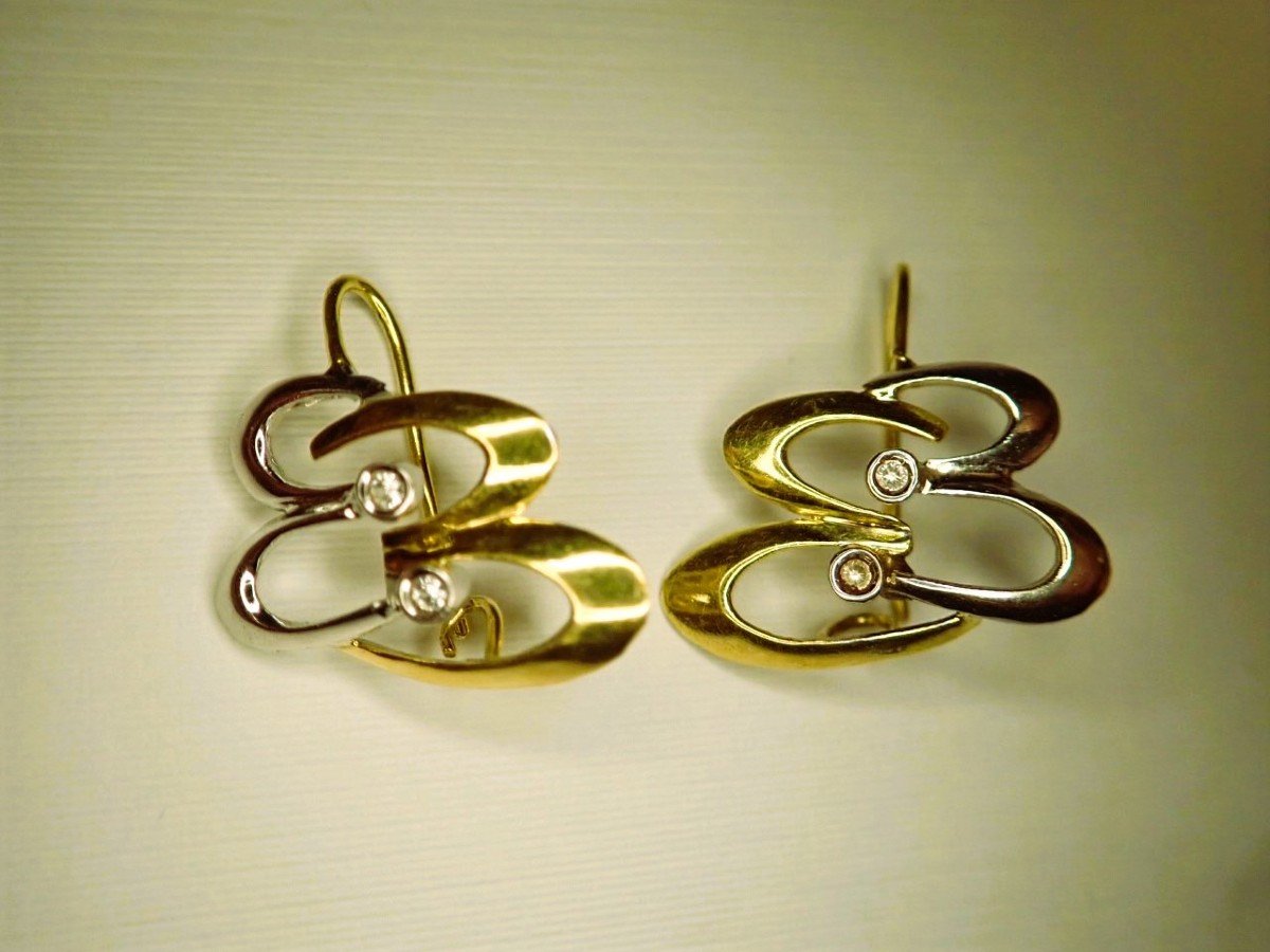 Boucles d'oreilles vintage or jaune et or blanc 18 carats-photo-4