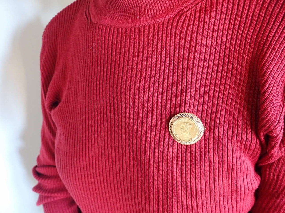 18 Carat Gold Pendant And Brooch Set With A 20 Lire Victor Emmanuel II Gold Coin-photo-4