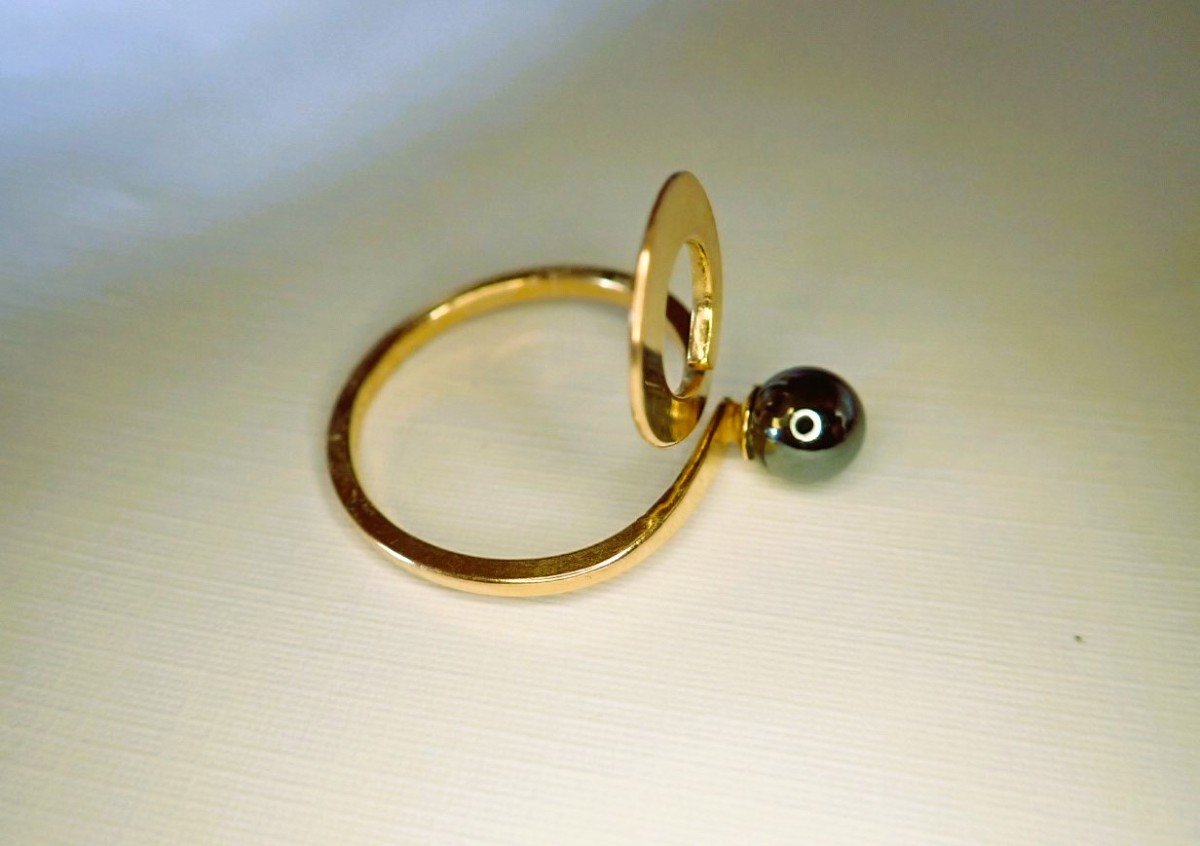 18k Gold Black Pearl 60s Ring-photo-2