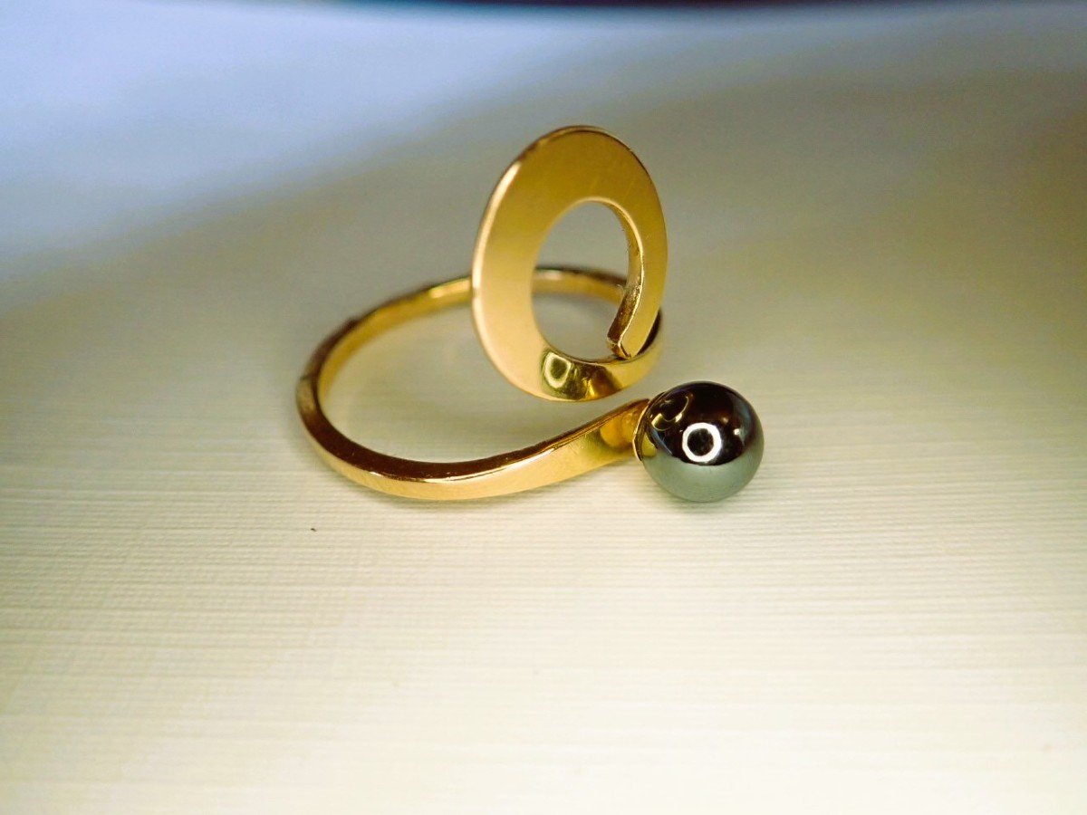 18k Gold Black Pearl 60s Ring