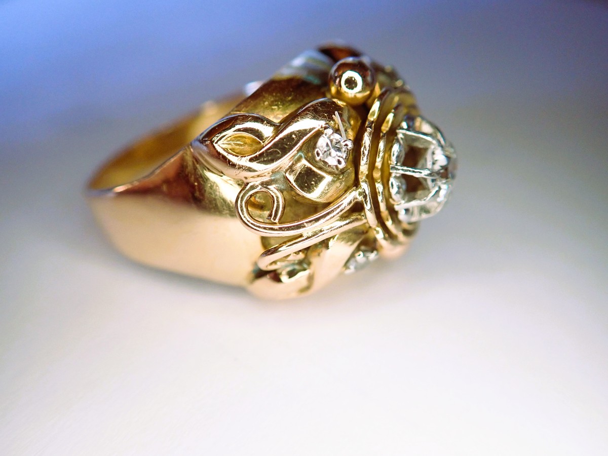 18-carat Gold Art Deco Ring Set With Diamonds-photo-3