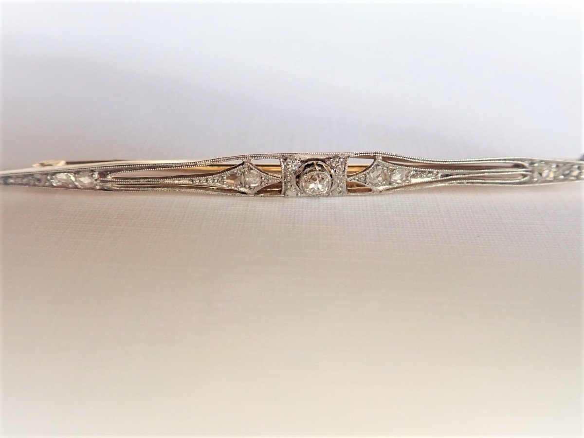 Art Deco White Gold And Yellow Gold Brooch-photo-3
