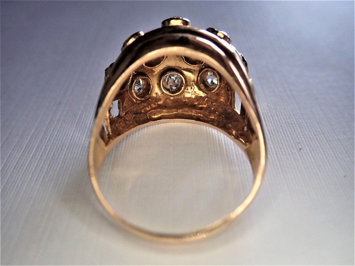 Art Deco 18k Gold Diamond Ball Ring-photo-3