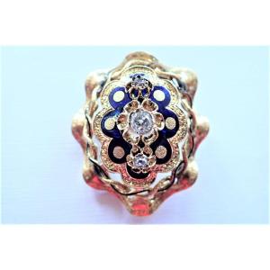 Napoleon III broche diamants et émail or 18 carats