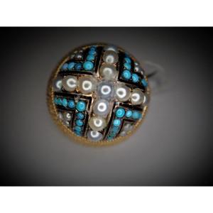 Vintage broche or sertie de perles et turquoises