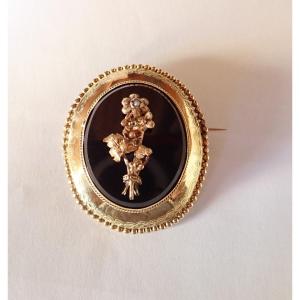 Broche Napoleon III or 18 carats onyx