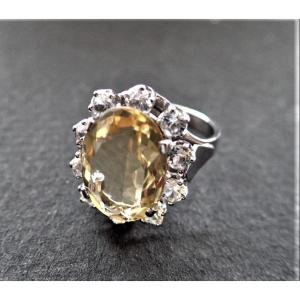 Bague pierre jaune or blanc 18 carats