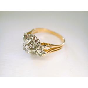 Bague art deco or jaune et or blanc 18 carats