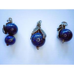 Set Of 3 Silver And Lapis Lazuli Pendants