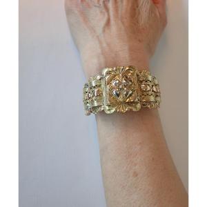 3 Gold Bracelet With Articulated Filigree Opening Bangle