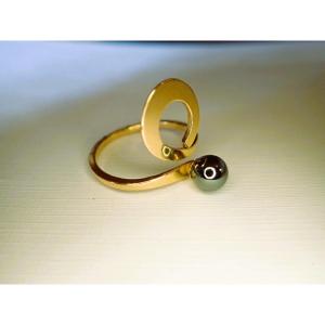 18k Gold Black Pearl 60s Ring