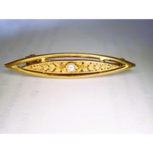 18 Carat Gold Brooch With 1 Art Deco Pearl