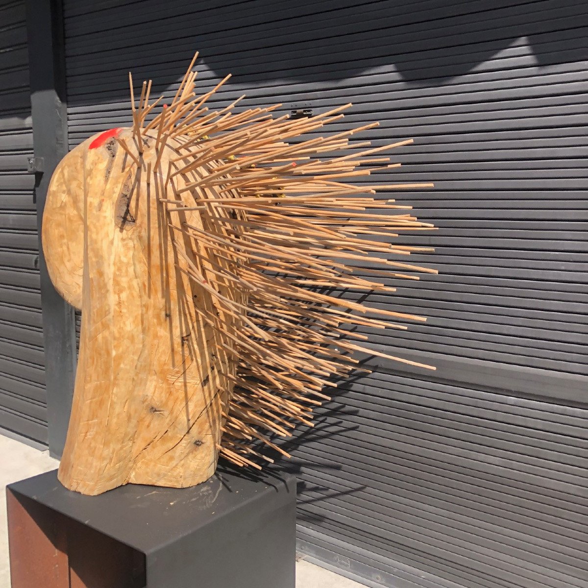 Large Brutalist Wooden Sculpture Representing A Porcupine, By Roland Lavianne (1948-2022)-photo-1