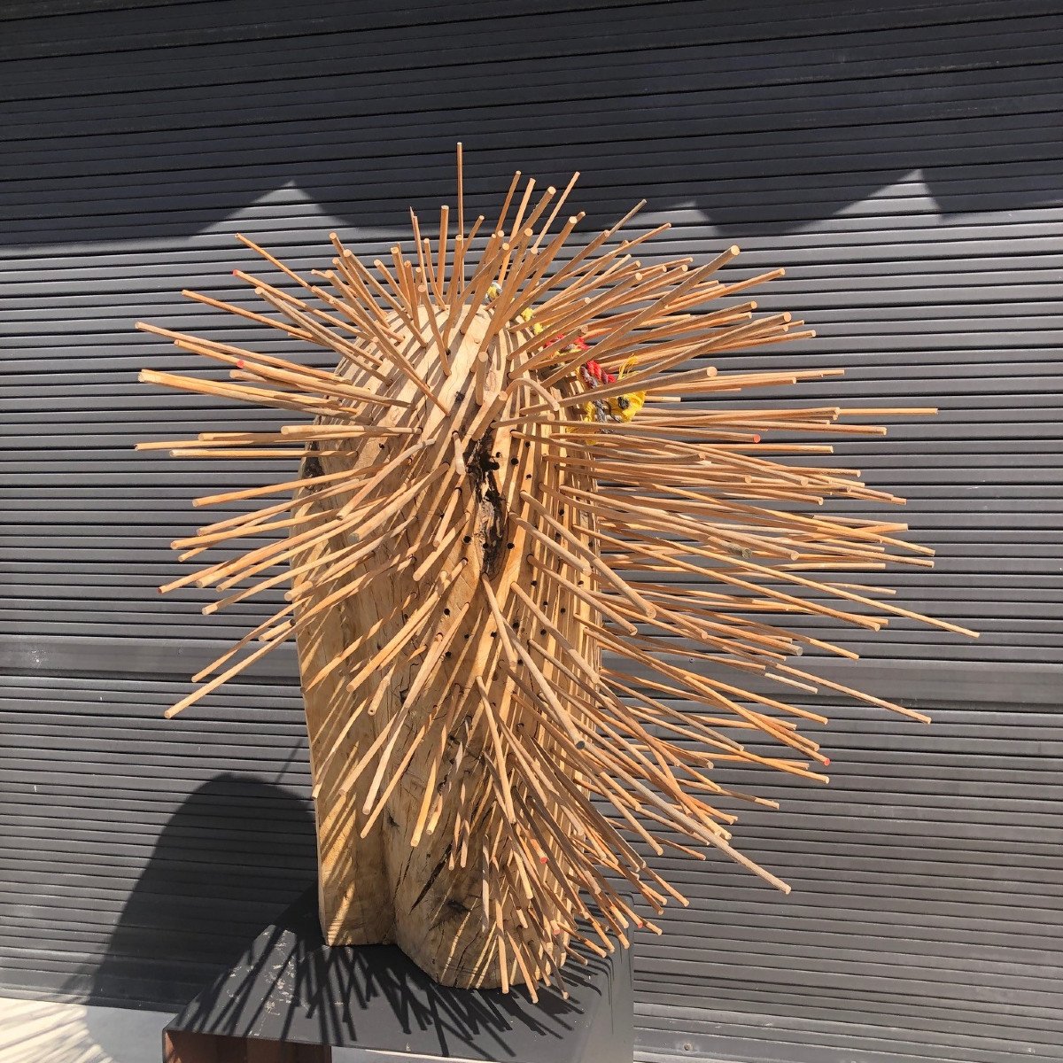 Large Brutalist Wooden Sculpture Representing A Porcupine, By Roland Lavianne (1948-2022)-photo-2
