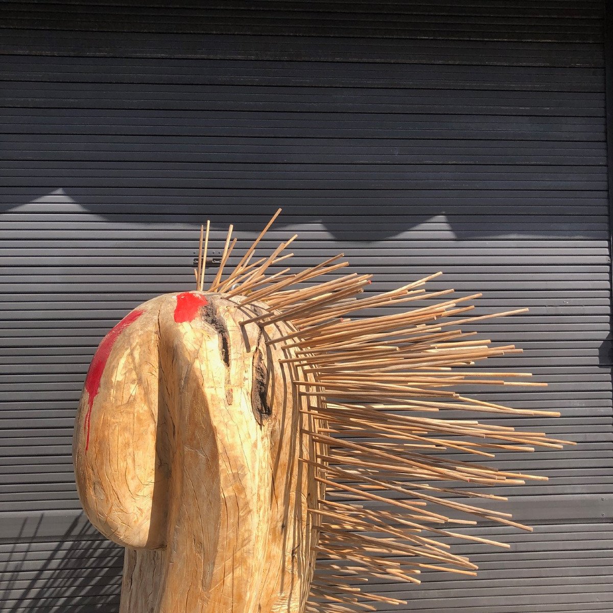 Large Brutalist Wooden Sculpture Representing A Porcupine, By Roland Lavianne (1948-2022)-photo-3