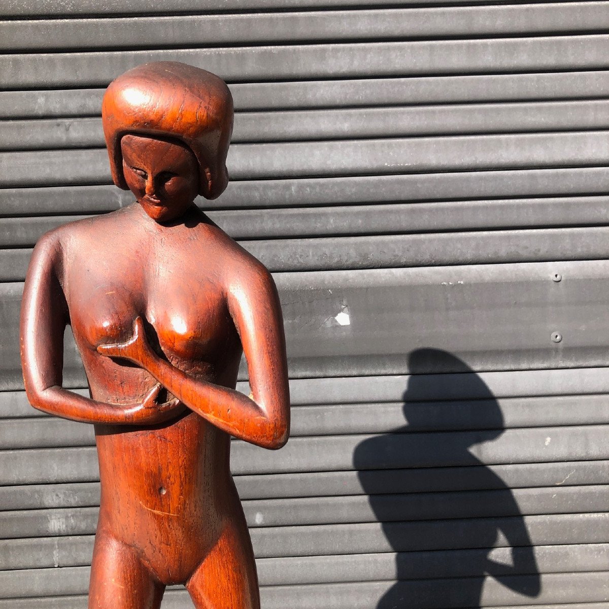 sculpture en bois de cerisier , nu féminin , hauteur 50cm , monogramme FT , daté 1963.-photo-2