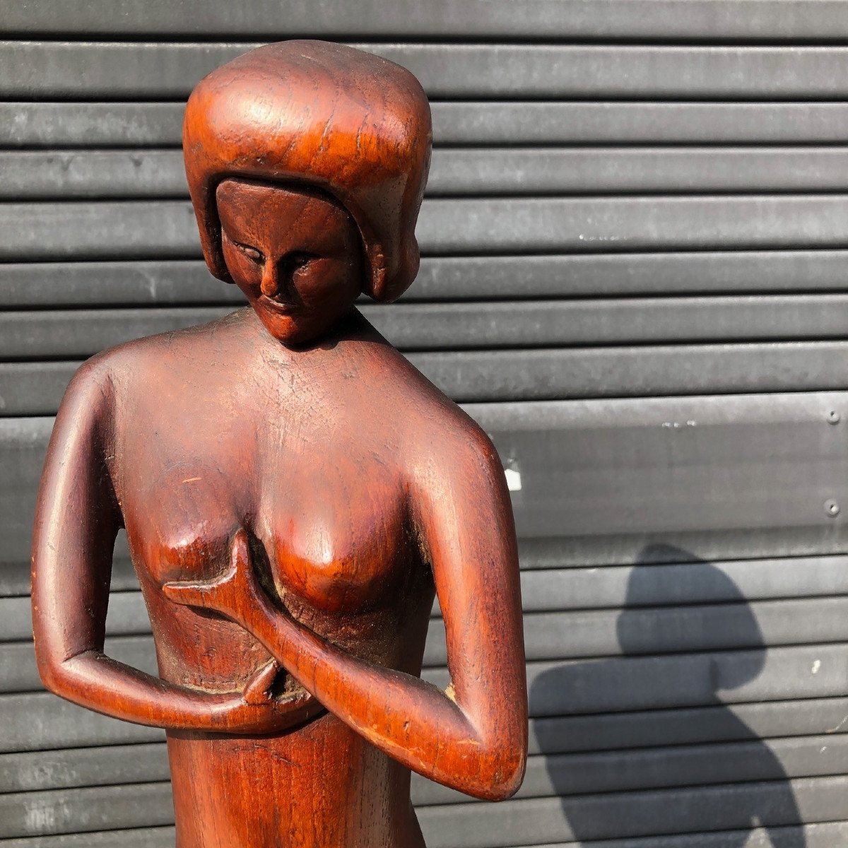 sculpture en bois de cerisier , nu féminin , hauteur 50cm , monogramme FT , daté 1963.-photo-1