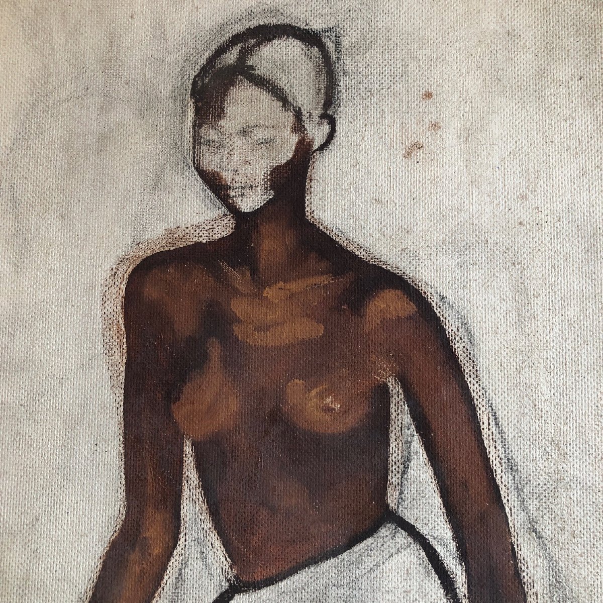 deux (2) études d’africaines inachevées , peinture à l’huile et crayon sur isorel , anonyme-photo-1