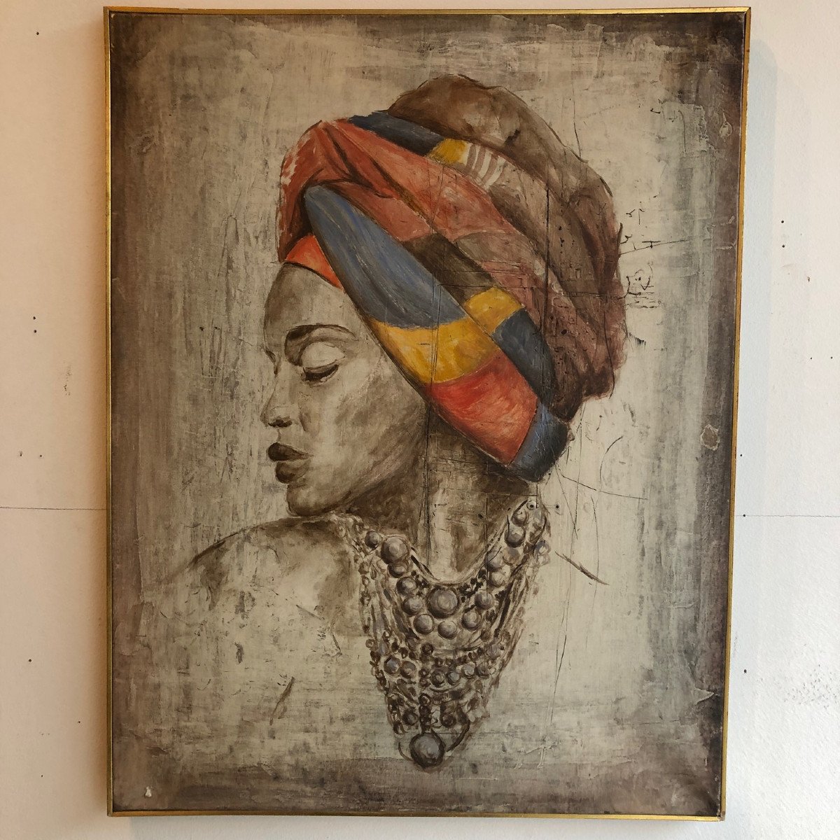 Study Of An African Woman Wearing A Headscarf (dhuku), Oil On Canvas