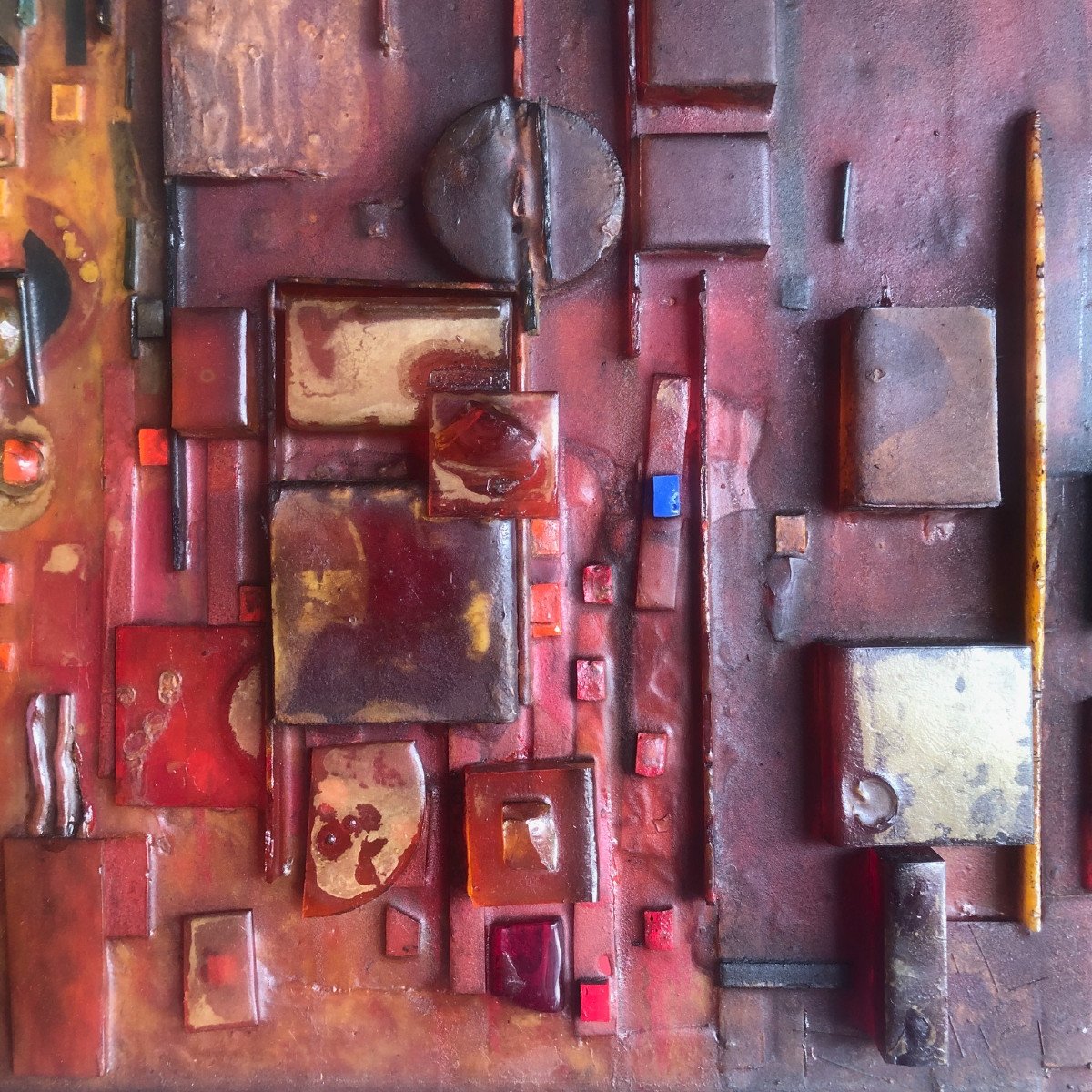 Large Work In Resin, Pigments And Enamels, Abstract Geometry, Work Signed Timmermann-photo-2