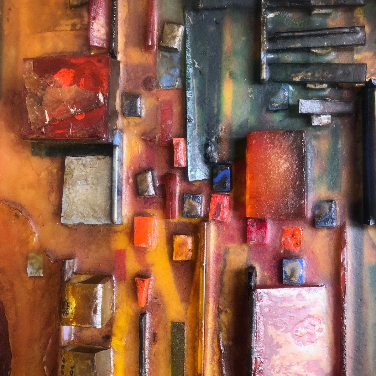 Large Work In Resin, Pigments And Enamels, Abstract Geometry, Work Signed Timmermann-photo-2