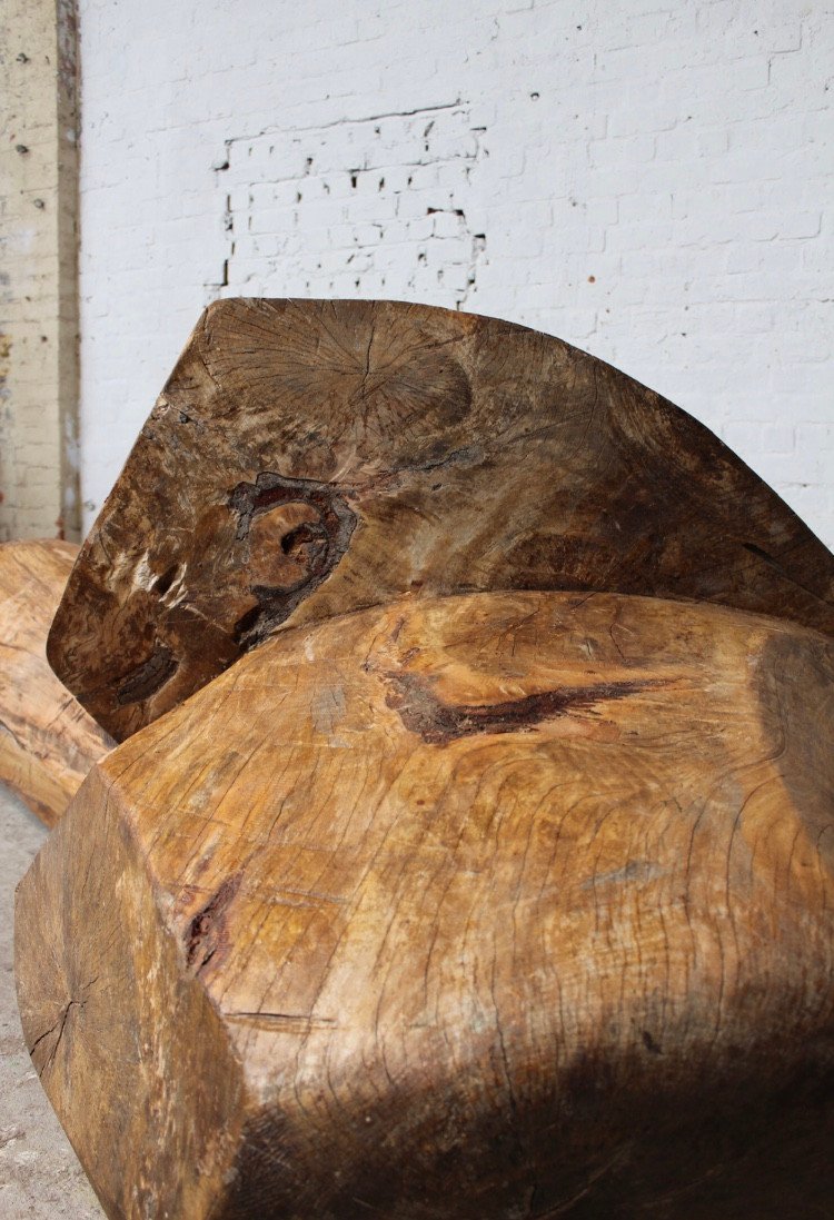 Large Wooden Sculpture 'pebble' , Studio Collection Of Roland Lavianne (1948-2022). -photo-4