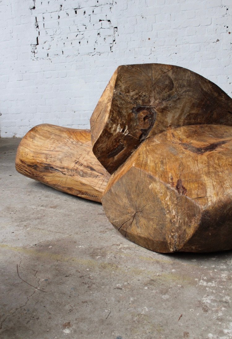 Large Wooden Sculpture 'pebble' , Studio Collection Of Roland Lavianne (1948-2022). -photo-1